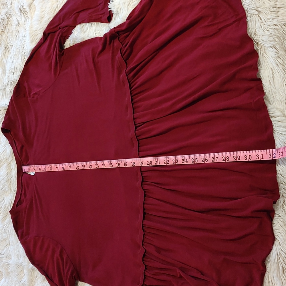 Zenana Premium Flowy Jersey Knit Swing Dress Burgundy ¾-Sleeve Lagenlook Size 3X - Picture 9 of 11